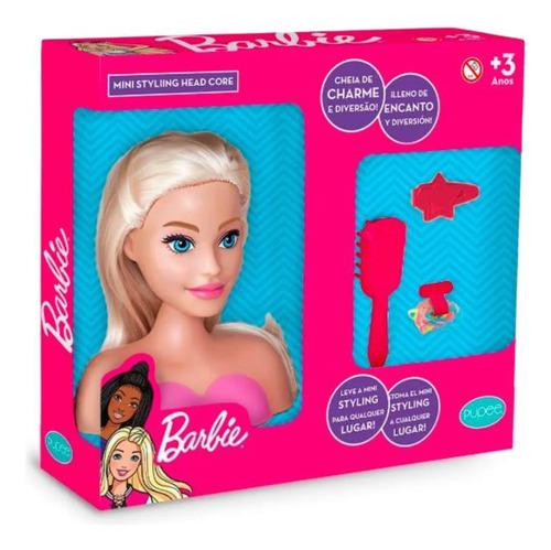 Boneca Barbie Maquiar E Pentear Busto 3 Acessorios - Pupee